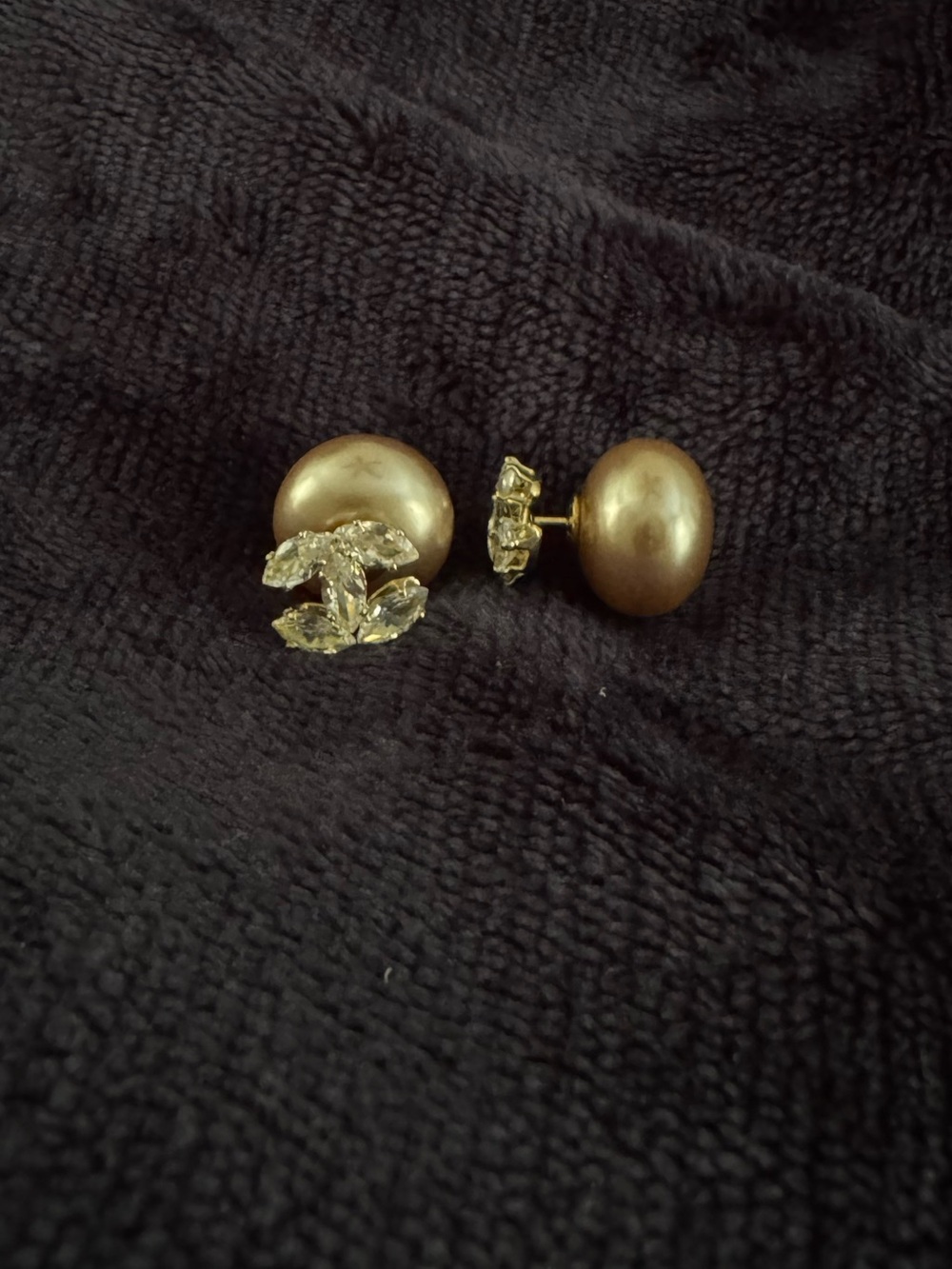 Gold Pearl Crystal Double-Sided Stud Earrings - Luxury Women Jewelry